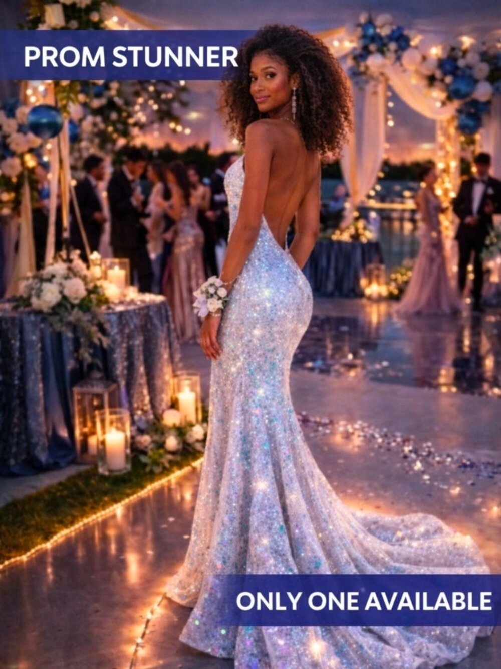 Portia & Scarlett One Shoulder Iridescent Sequin Mermaid Gown Size 8 White Prom